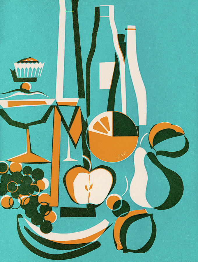 Abstract Drawing - Abstract Fruit and Wine Still Life by CSA Images