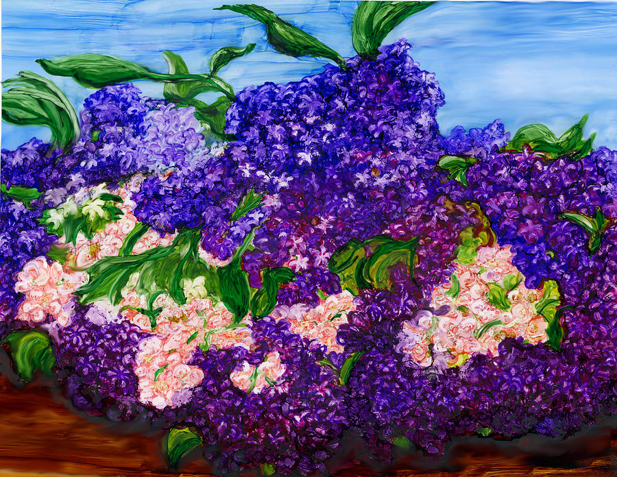 Abstract Garden Lilacs Painting by Marcella Chapman - Pixels