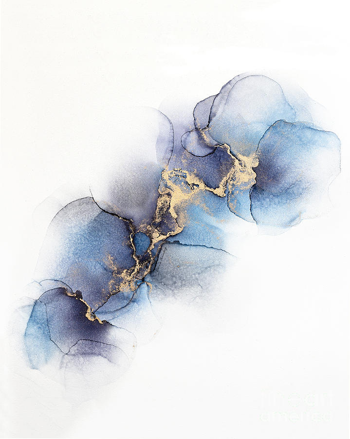 Abstract Gold and Purple, Blue Petals Painting by Alissa Beth Photography