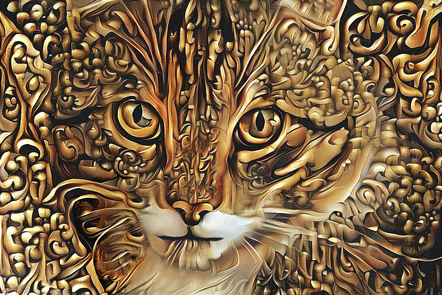 Abstract Gold Cat Digital Art by Peggy Collins