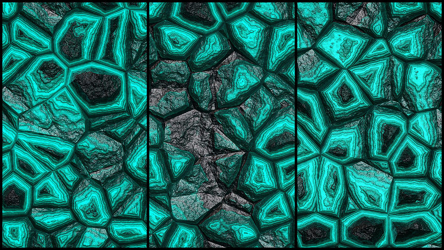 Abstract Green Stone Triptych Digital Art by Don Northup