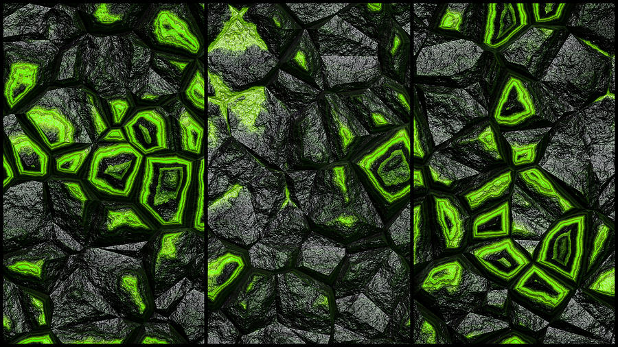 Abstract Green Super Wall Triptych Digital Art by Don Northup