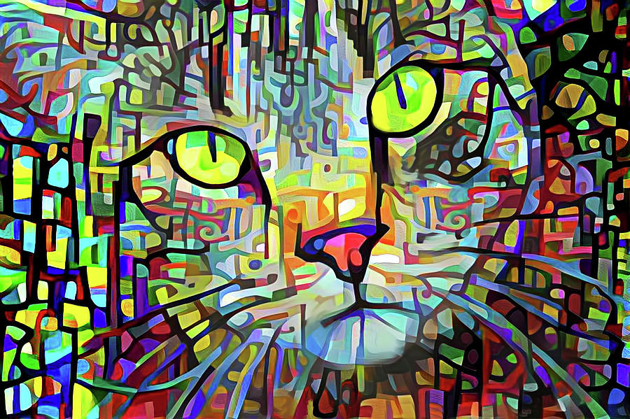 Abstract Modern Art Tabby Cat Digital Art by Peggy Collins