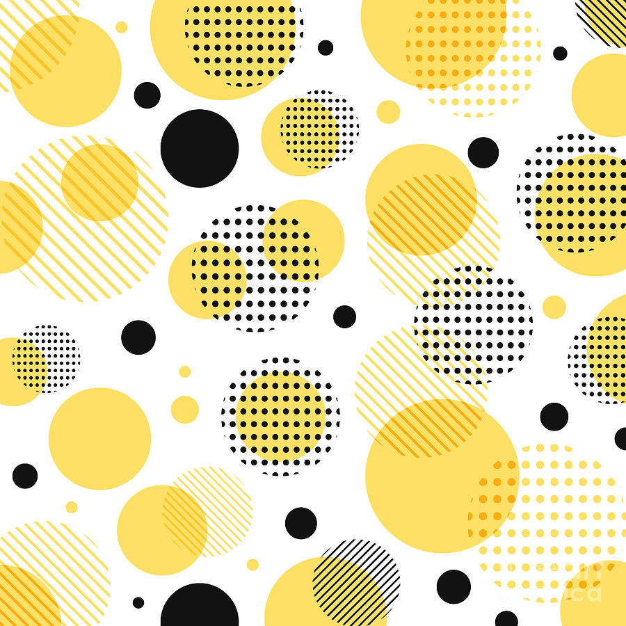 Abstract Modern Yellow, Black Dots Digital Art by Phochi