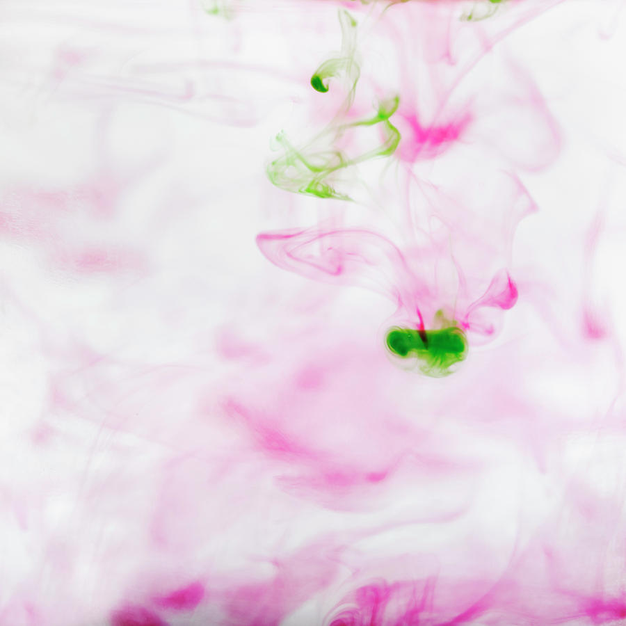 Abstract Digital Art - Abstract Of Pink And Green Ink Dispersing In Water by Lisbeth Hjort