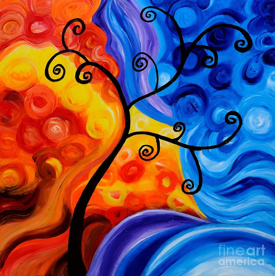 Tree Painting - Abstract Orange/Blue by Art by Danielle