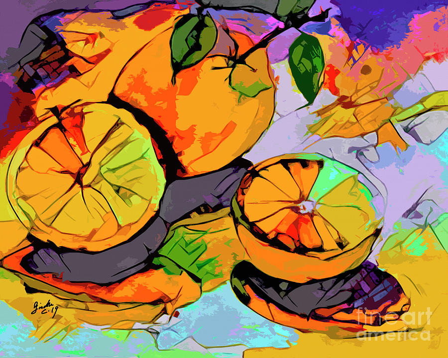 Abstract Oranges Modern Food Art Mixed Media by Ginette Callaway