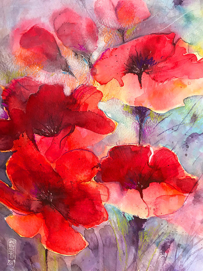 Watercolor Painting - Abstract poppies by Alessandro Andreuccetti