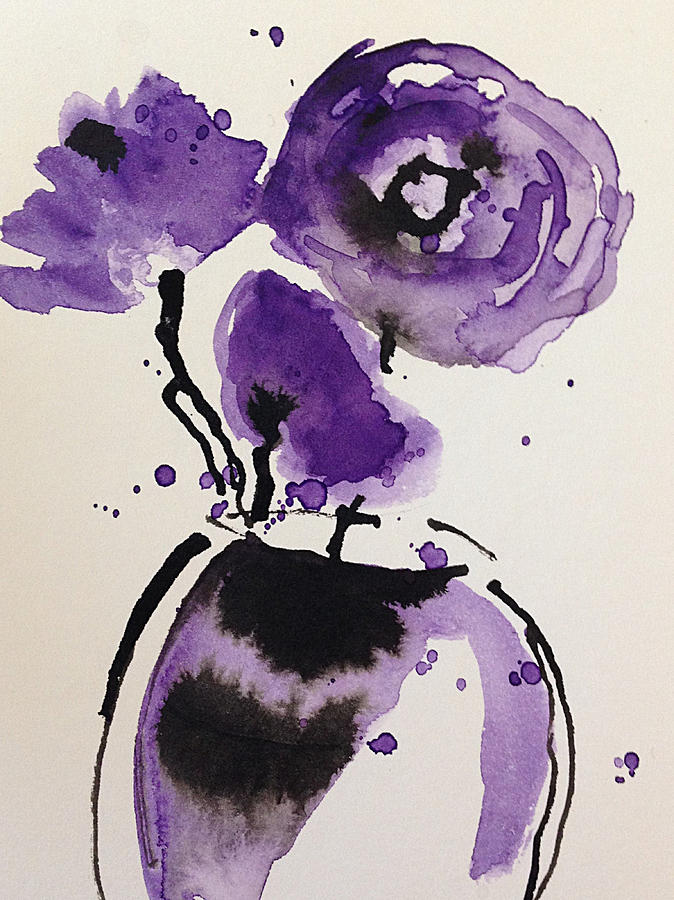 Abstract Purple Poppy flowers Painting by Britta Zehm