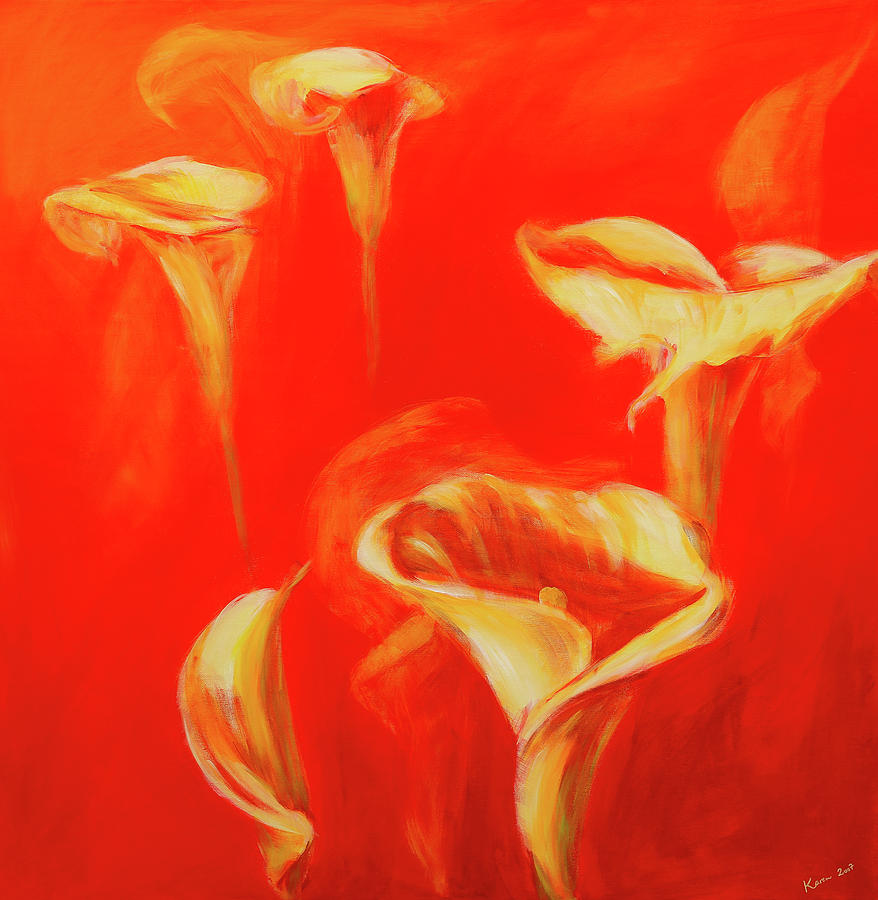 Abstract red 4 - calla flower acrylic painting Painting by Karen Kaspar