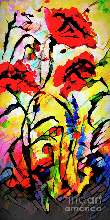 Abstract Red Poppies Provence Mixed Media by Ginette Callaway