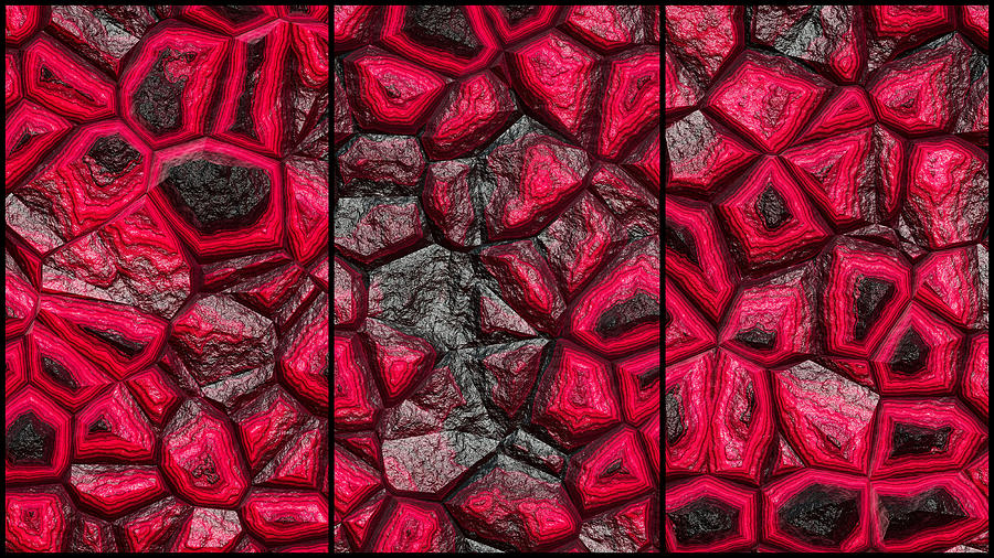 Abstract Red Stone Triptych Digital Art by Don Northup