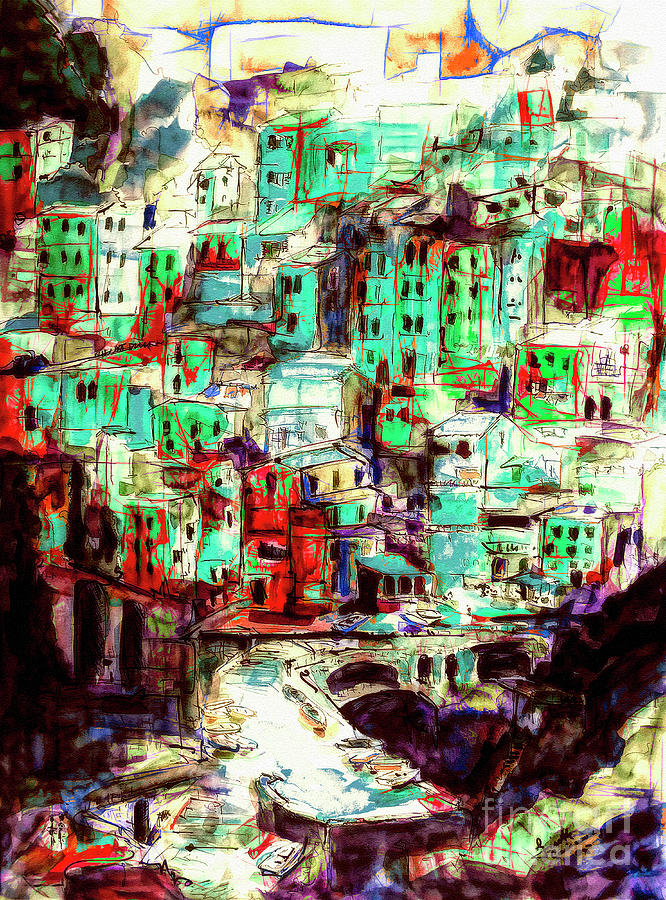 Abstract Riomaggiore Cinque Terre Art Mixed Media by Ginette Callaway