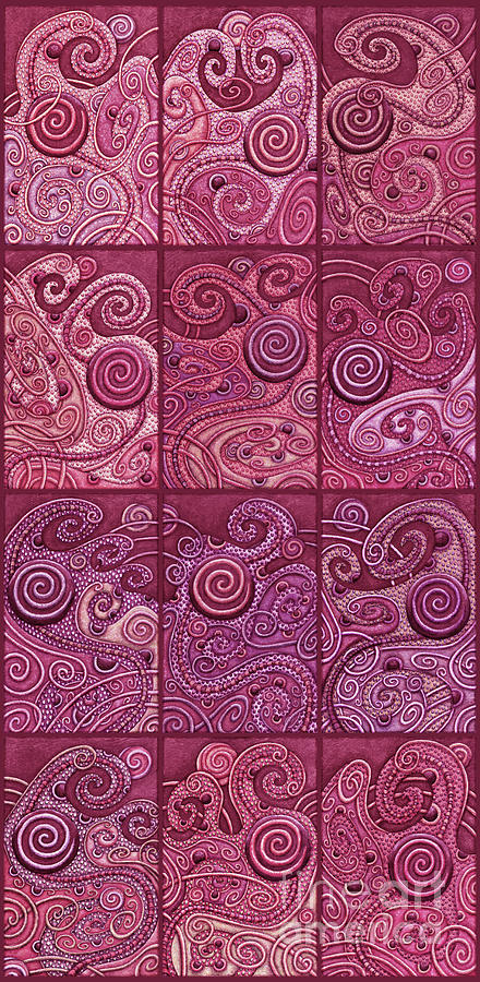 Abstract Spiral Set 2 Berry Shades Painting by Amy E Fraser