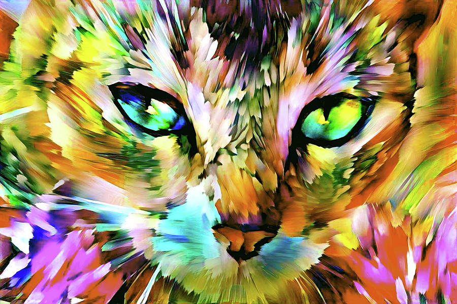 Abstract Tabby Cat Art - Yellow Version Digital Art by Peggy Collins