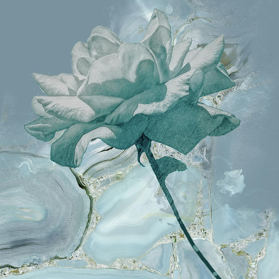 Abstract Turquoise Rose Mixed Media
