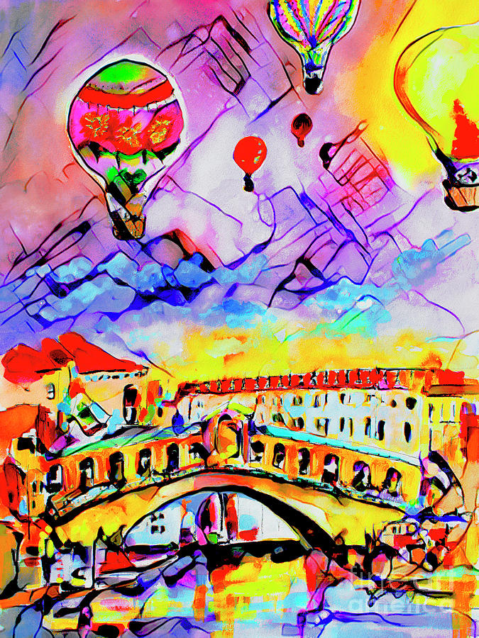 Abstract Venice Rialto Bridge Balloons Mixed Media by Ginette Callaway