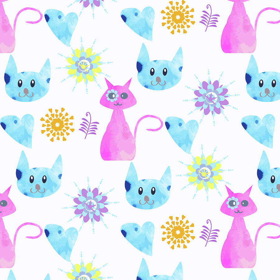 Abstract Watercolor Cats Seamless Pattern. It Is Located In Swat ...