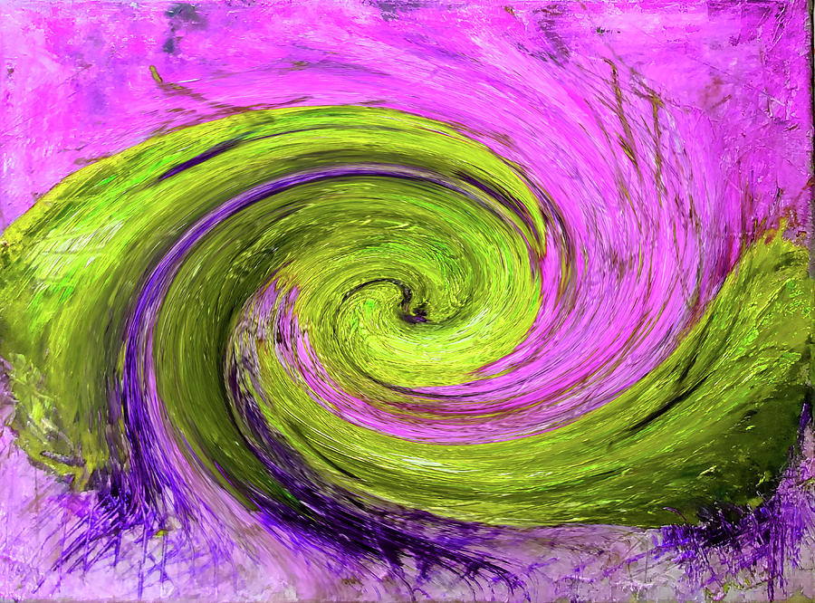 Abstract Wave Green Magenta Painting by Katy Hawk