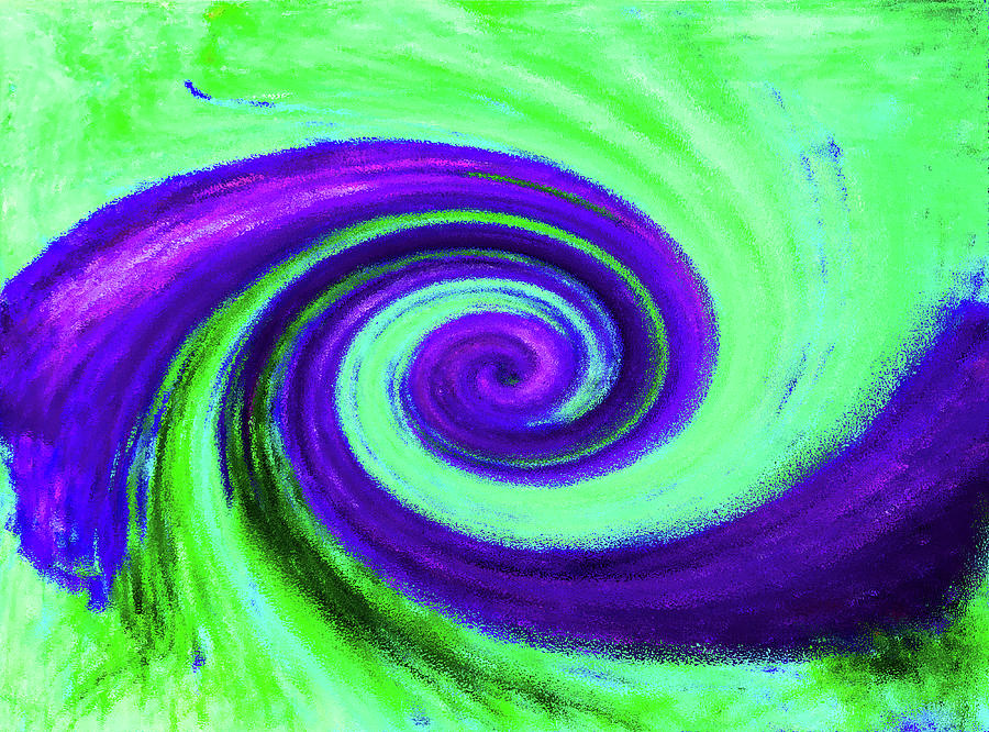 Abstract Wave Neon Green Purple Painting by Katy Hawk