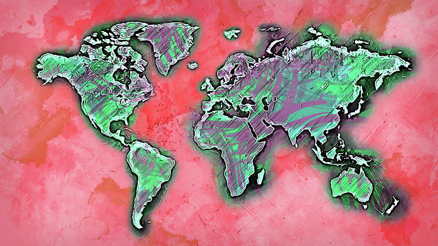 Abstract World Map - 03 Painting by AM FineArtPrints
