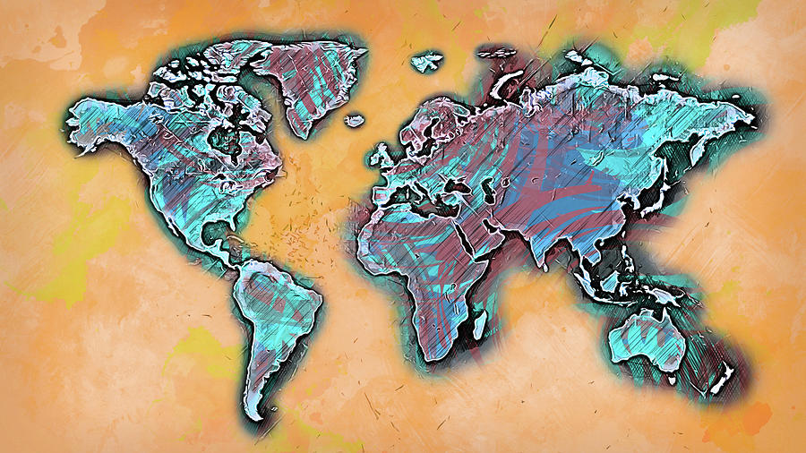 Abstract World Map - 04 Painting by AM FineArtPrints