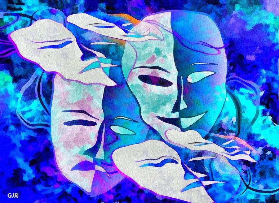 Abstract Digital Art - Abstracticalia - Surrealistic Comedy And Tragedy Theater Masks L A S  by Gert J Rheeders
