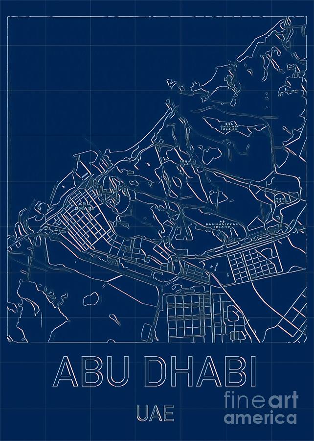 Abu Dhabi Blueprint City Map Digital Art by HELGE Art Gallery