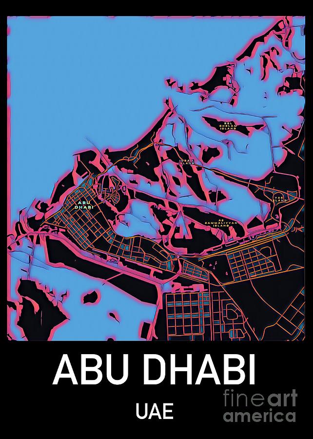 Abu Dhabi City Map Digital Art by HELGE Art Gallery