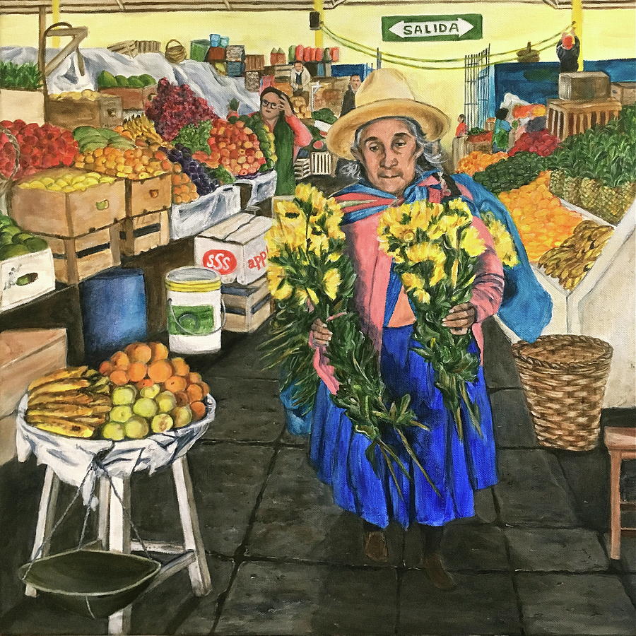 Abuela at the Marketplace Painting by Bonnie Peacher