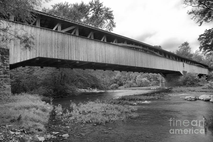 Academia Covered Bridge Over Tuscarora Creek Black And White Photograph by Adam Jewell