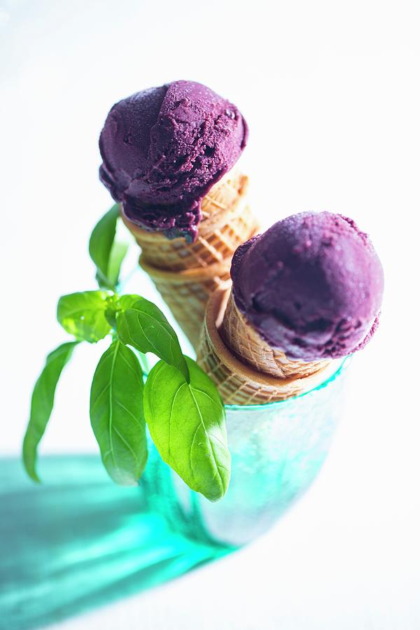 Acai Ice Cream In Cones Photograph by Nicolas Lemonnier