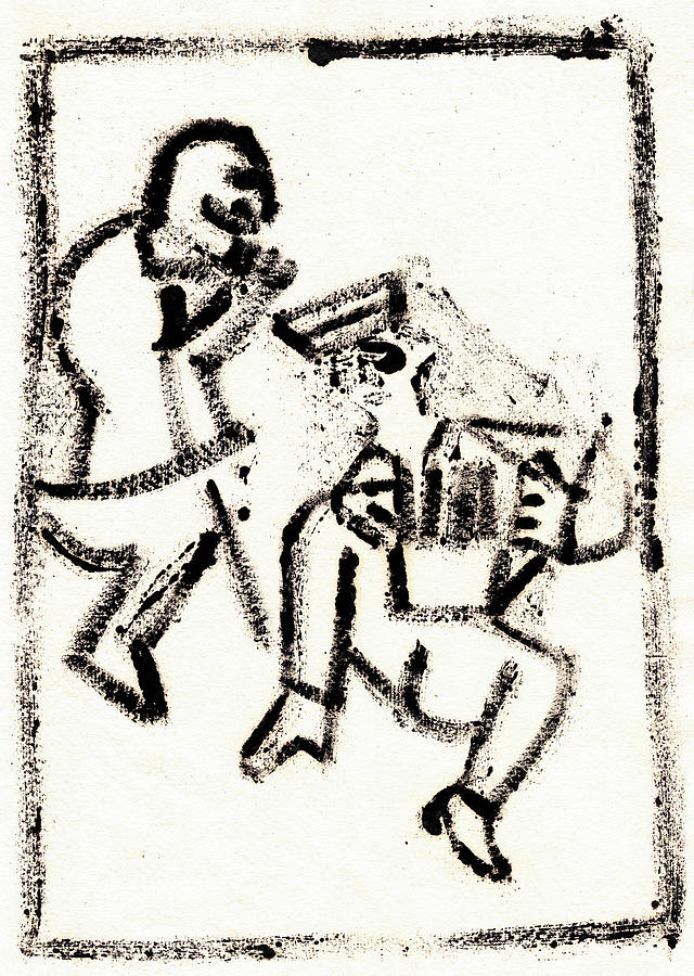 Accordionist After Mikhail Larionov Black Ink Painting 2 Painting by Edgeworth Johnstone