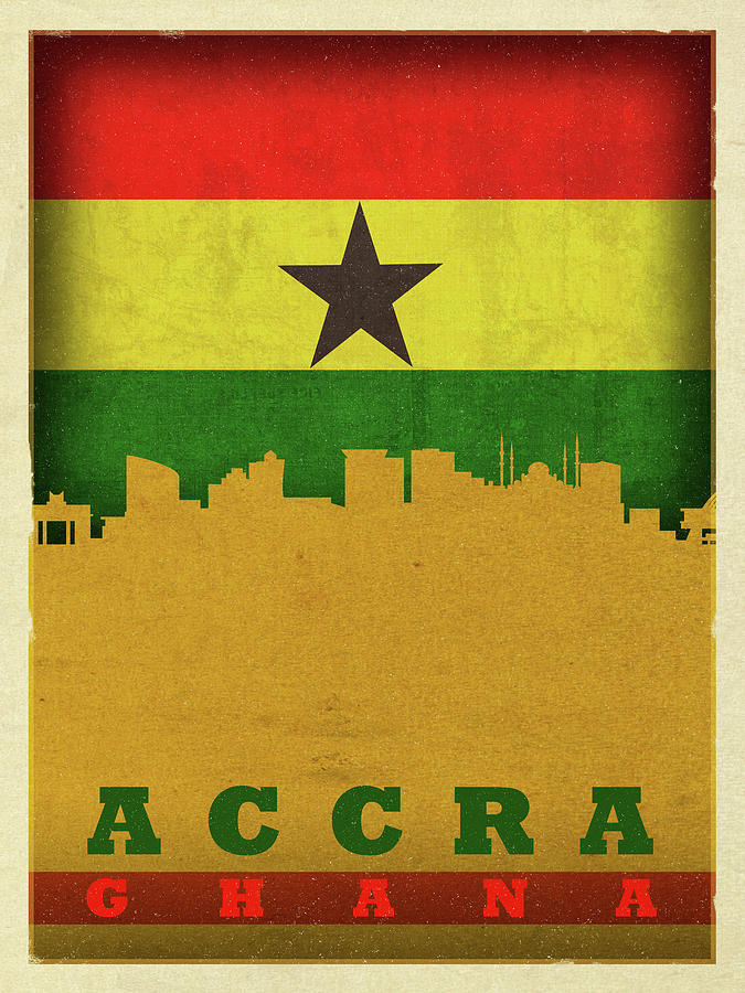 Accra Ghana World City Flag Skyline Mixed Media by Design Turnpike - Pixels