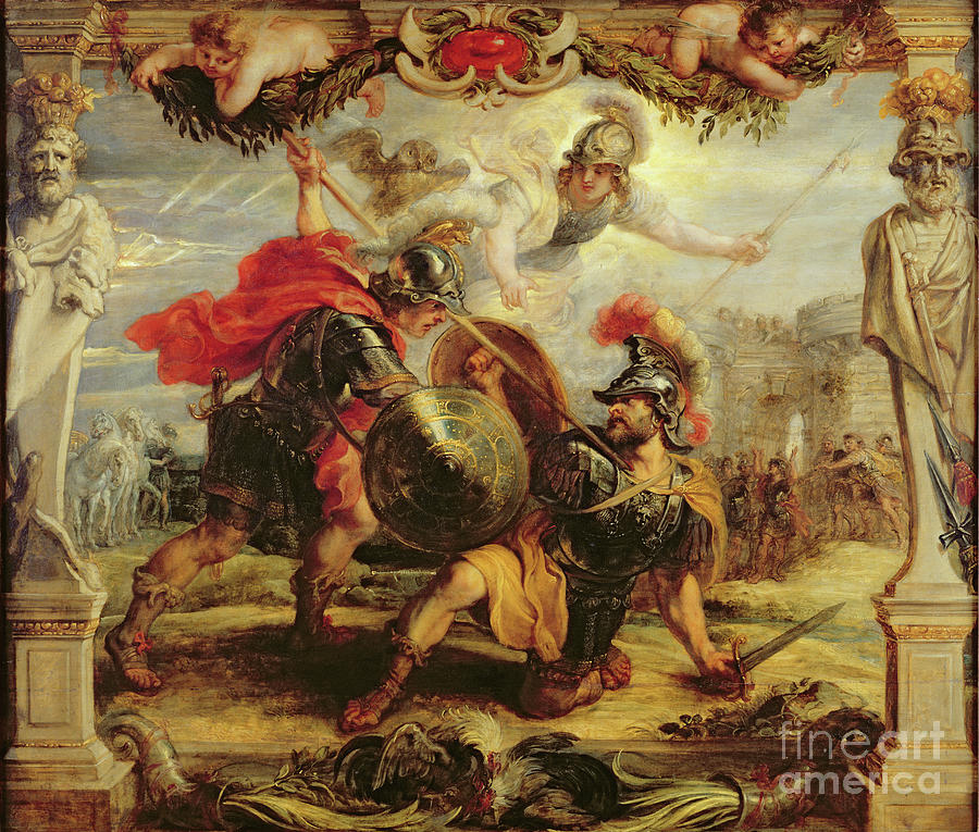 Achilles Defeating Hector, 1630-32 Painting by Peter Paul Rubens