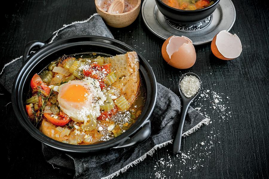 Acquacotta tuscan Vegetable Soup With Egg And Bread Photograph by Maricruz Avalos Flores