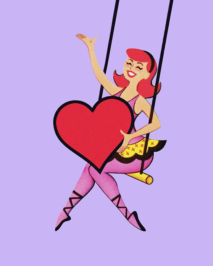 Vintage Drawing - Acrobat on Swing Holding a Heart by CSA Images