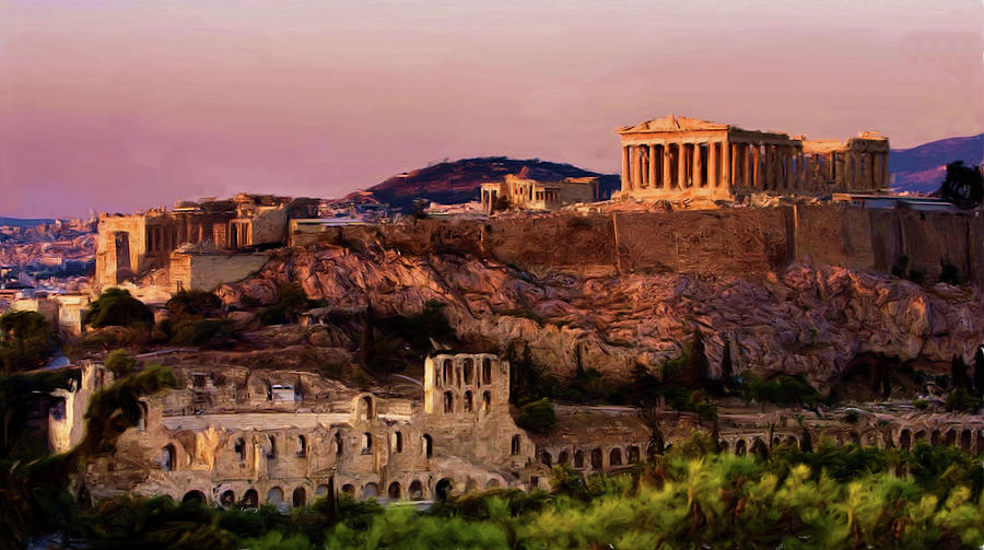 Acropolis at Twilight Painting by Troy Caperton