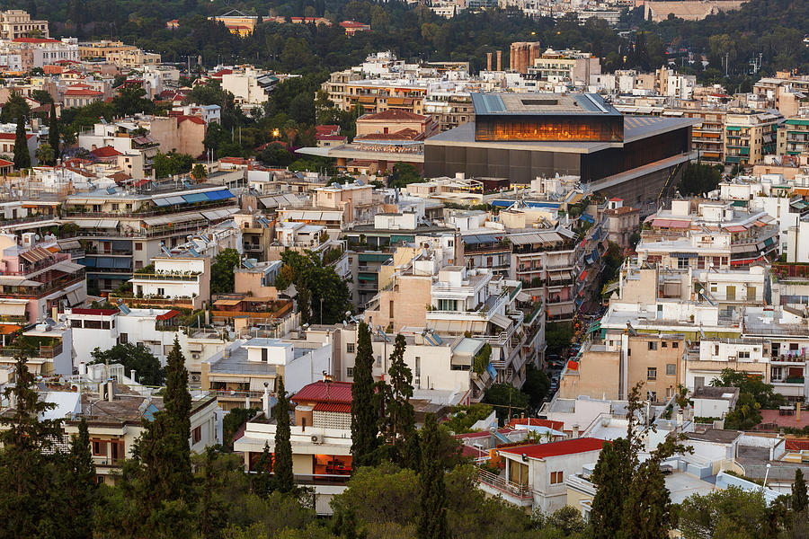 Greek Photograph - Acropolis Museum And View Of The City Of Athens, Greece. by Cavan Images