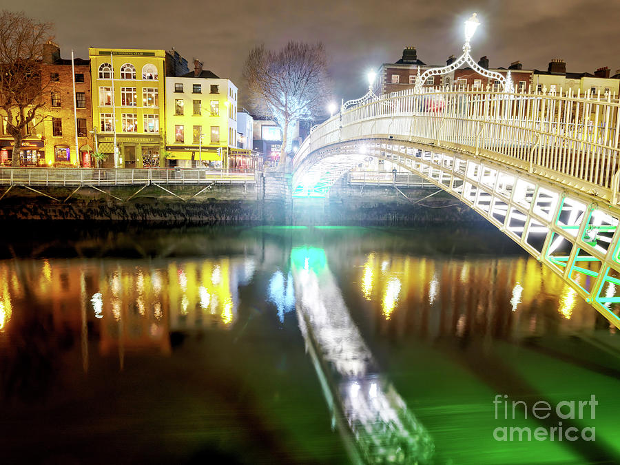 Across the River Liffey at Night in Dublin Photograph by John Rizzuto