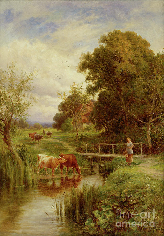 Across The Stream, Midgham, Berkshire Painting by Henry Parker