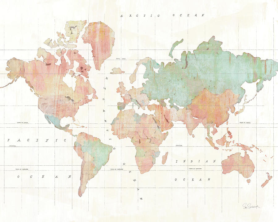 Map Painting - Across The World V3 II by Sue Schlabach