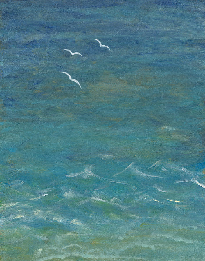 Seagull Digital Art - Acrylic Painted Seascape With Three by Mitza