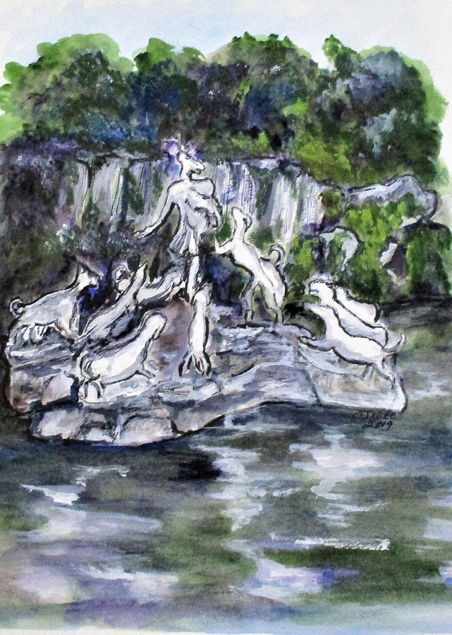 Actaeon Fountain Caserta Painting by Clyde J Kell