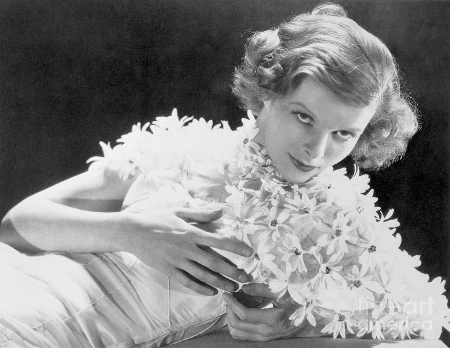 Actress Katharine Hepburn With Flowers Photograph by Bettmann