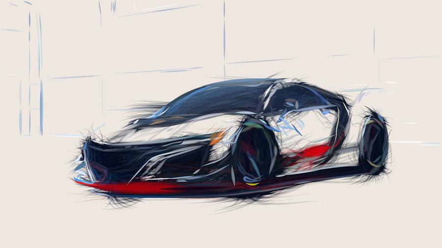 Acura NSX GT3 Draw Digital Art by CarsToon Concept