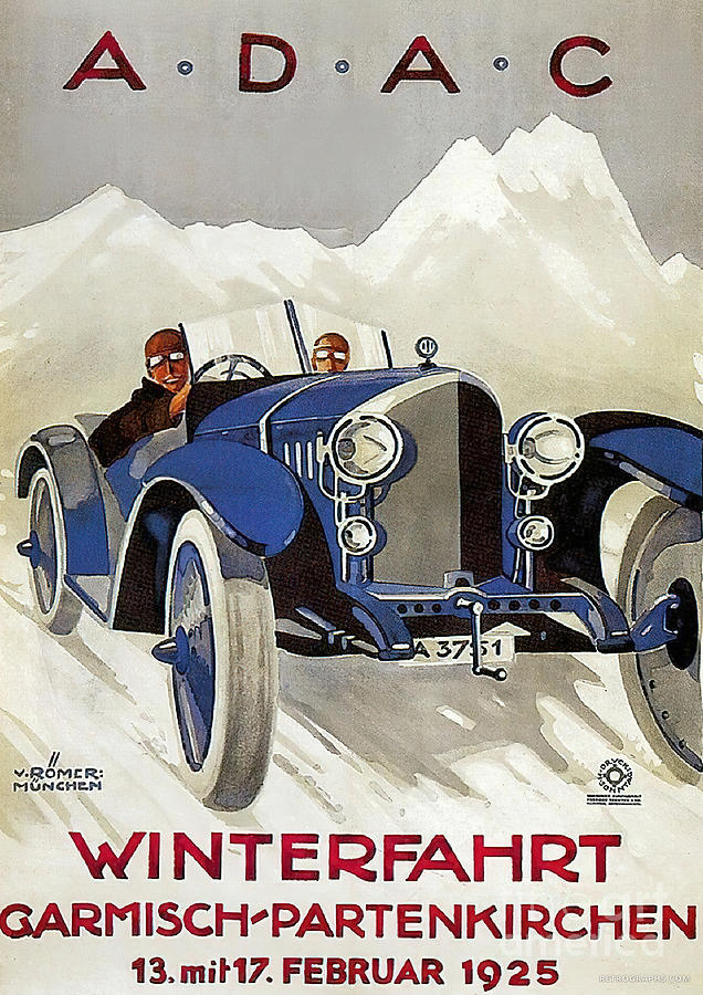 Adac Winterfahrt February 1925 Poster Snowy Road Mixed Media by Retrographs