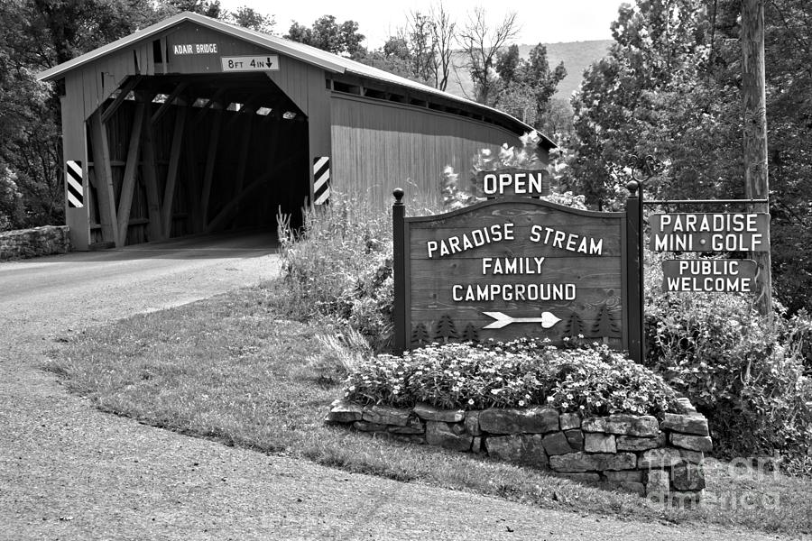 Adair Covered Bridge Black And White Photograph by Adam Jewell