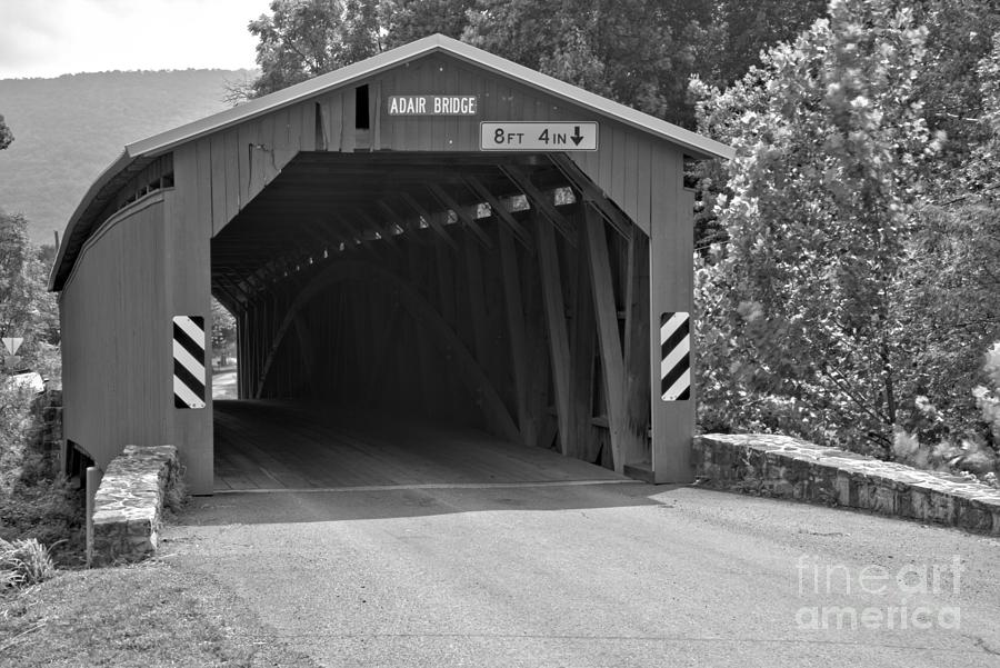 Adair Covered Bridge Closeup Black And White Photograph by Adam Jewell