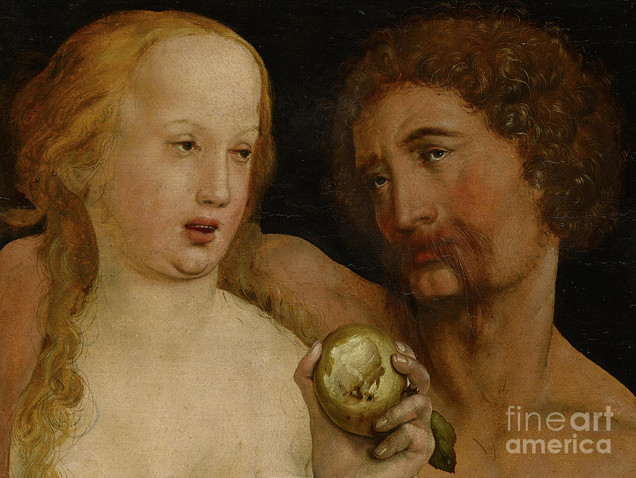 Genesis Painting - Adam and Eve, 1517  by Hans Holbein the Younger